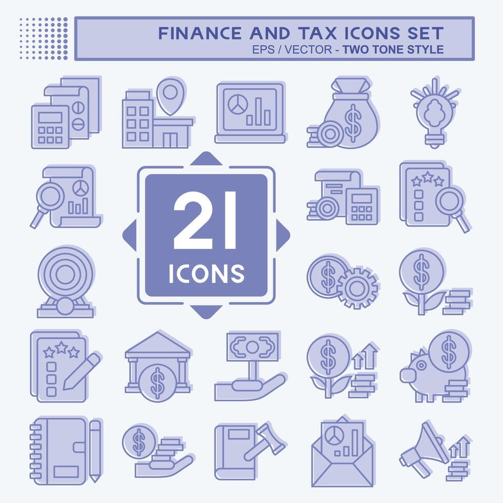 icône ensemble la finance et impôt. en relation à affaires symbole. deux Ton style. Facile conception illustration vecteur