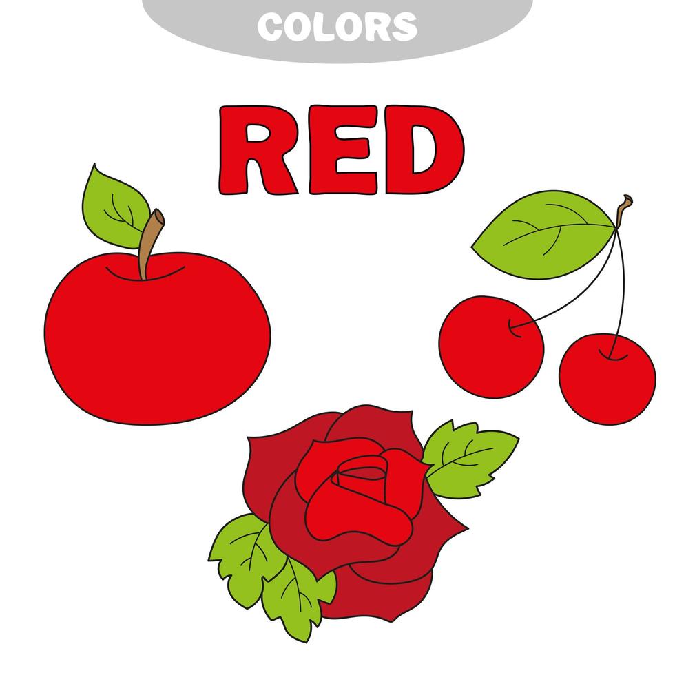 rouge. apprendre la couleur. ensemble d'éducation. illustration des couleurs primaires. vecteur