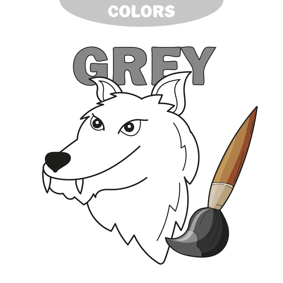 apprendre la couleur gris - loup - livre de coloriage vecteur