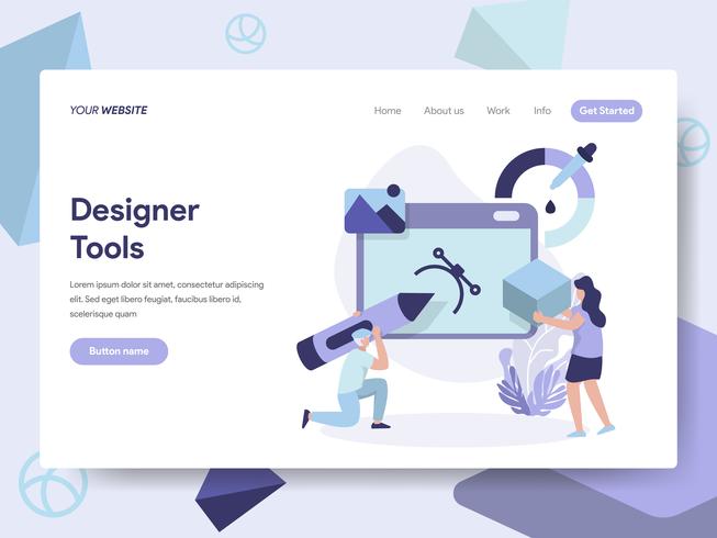 Modèle de page d&#39;atterrissage de 3D Designer Tools Illustration Concept. Concept de design plat isométrique de la conception de pages Web pour site Web et site Web mobile. Illustration vectorielle vecteur