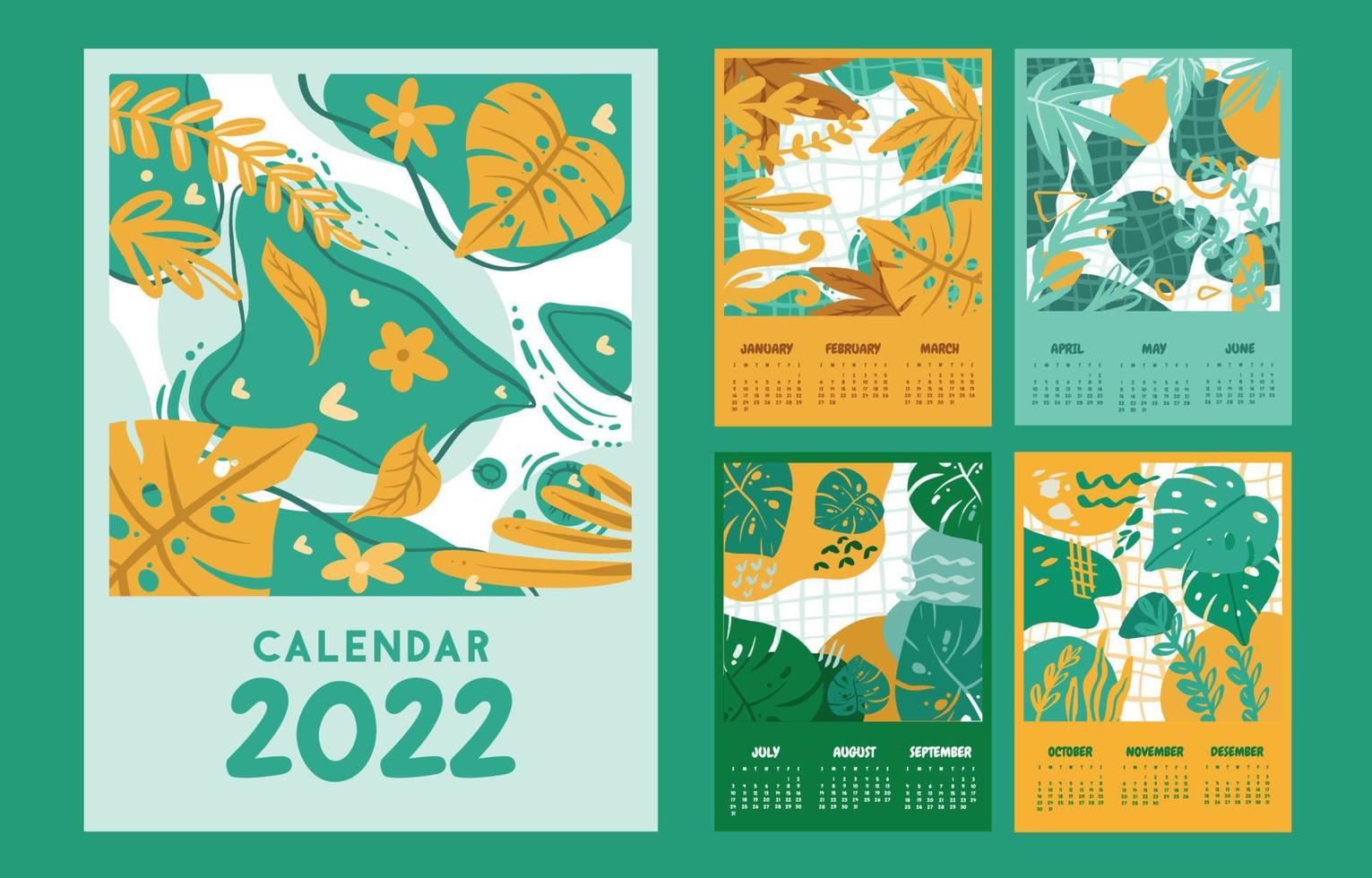 modèle de calendrier 2022 avec motif floral vecteur