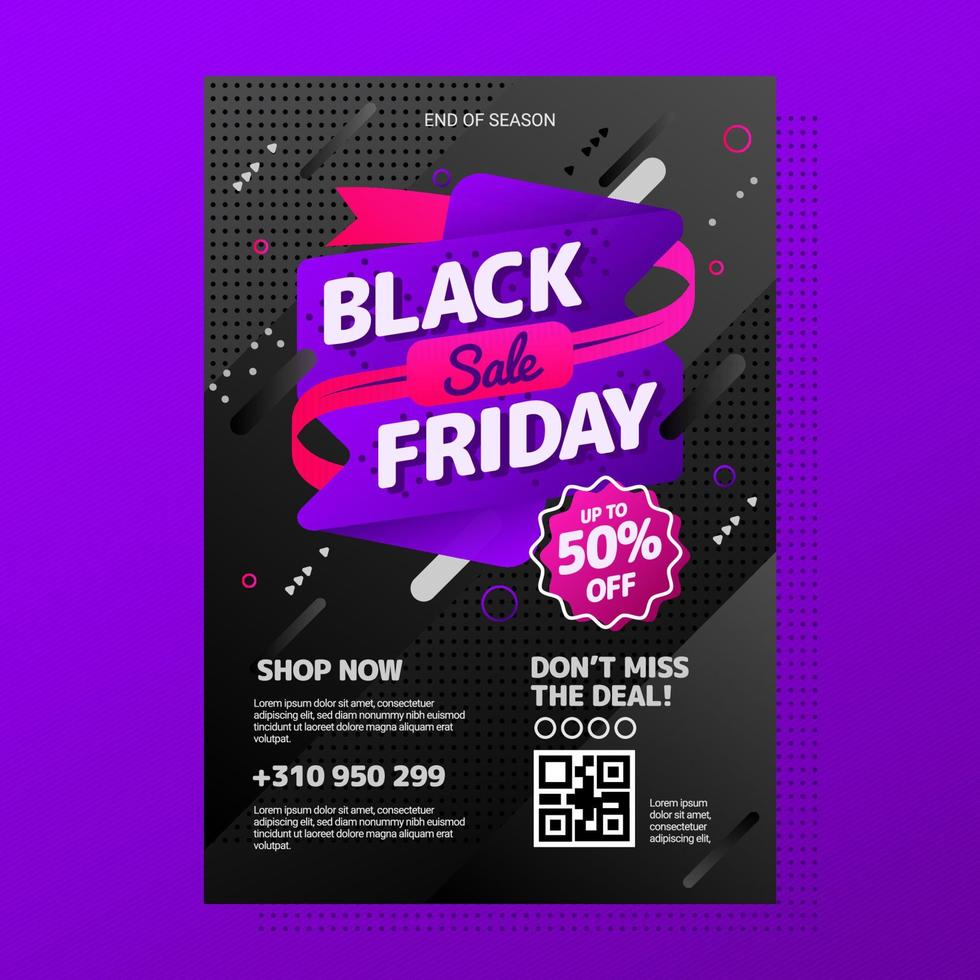 affiche dynamique de vente du vendredi noir magenta et violet vecteur