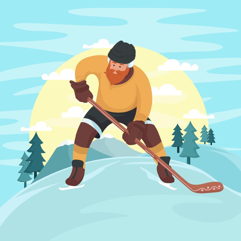 jouer à une activité sportive de hockey sur neige en hiver vecteur