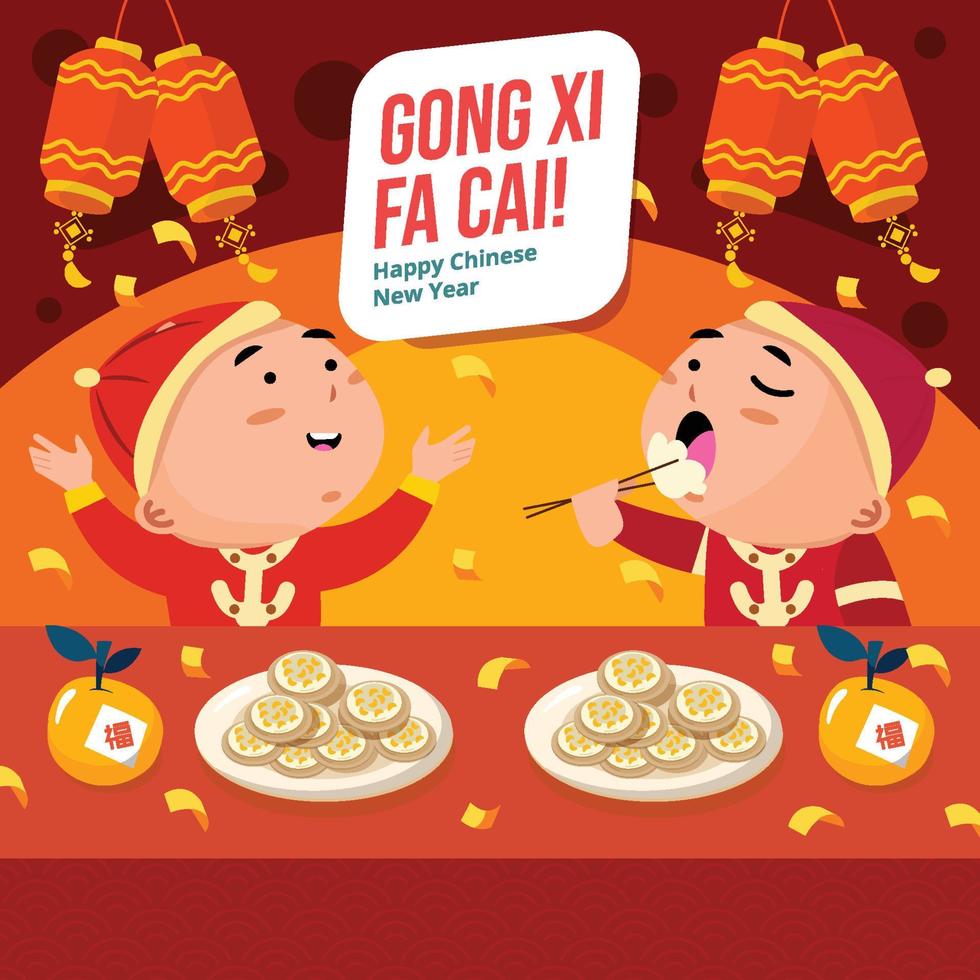 enfants mangeant dans le concept du festival du nouvel an chinois vecteur
