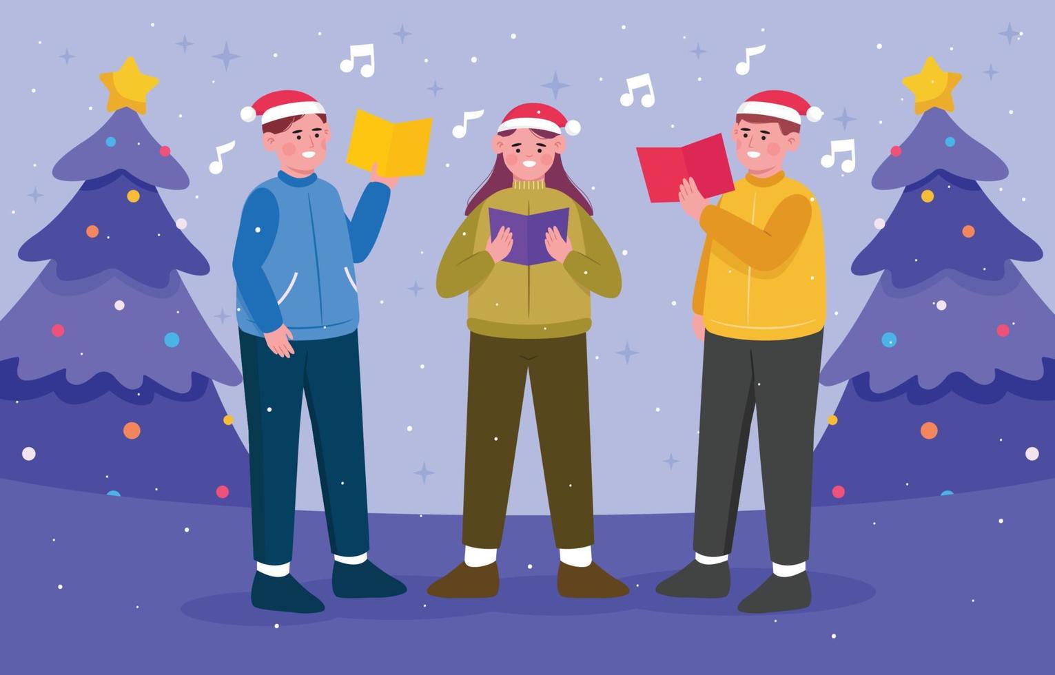 choeur de personnes chantant le concept de chant de noël vecteur