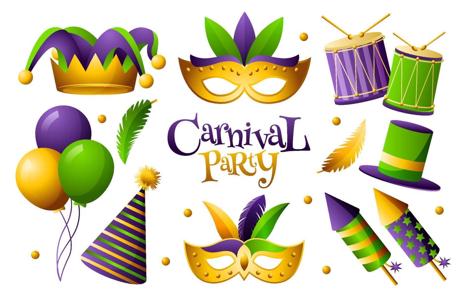 jeu d'icônes de carnaval de mardi gras vecteur