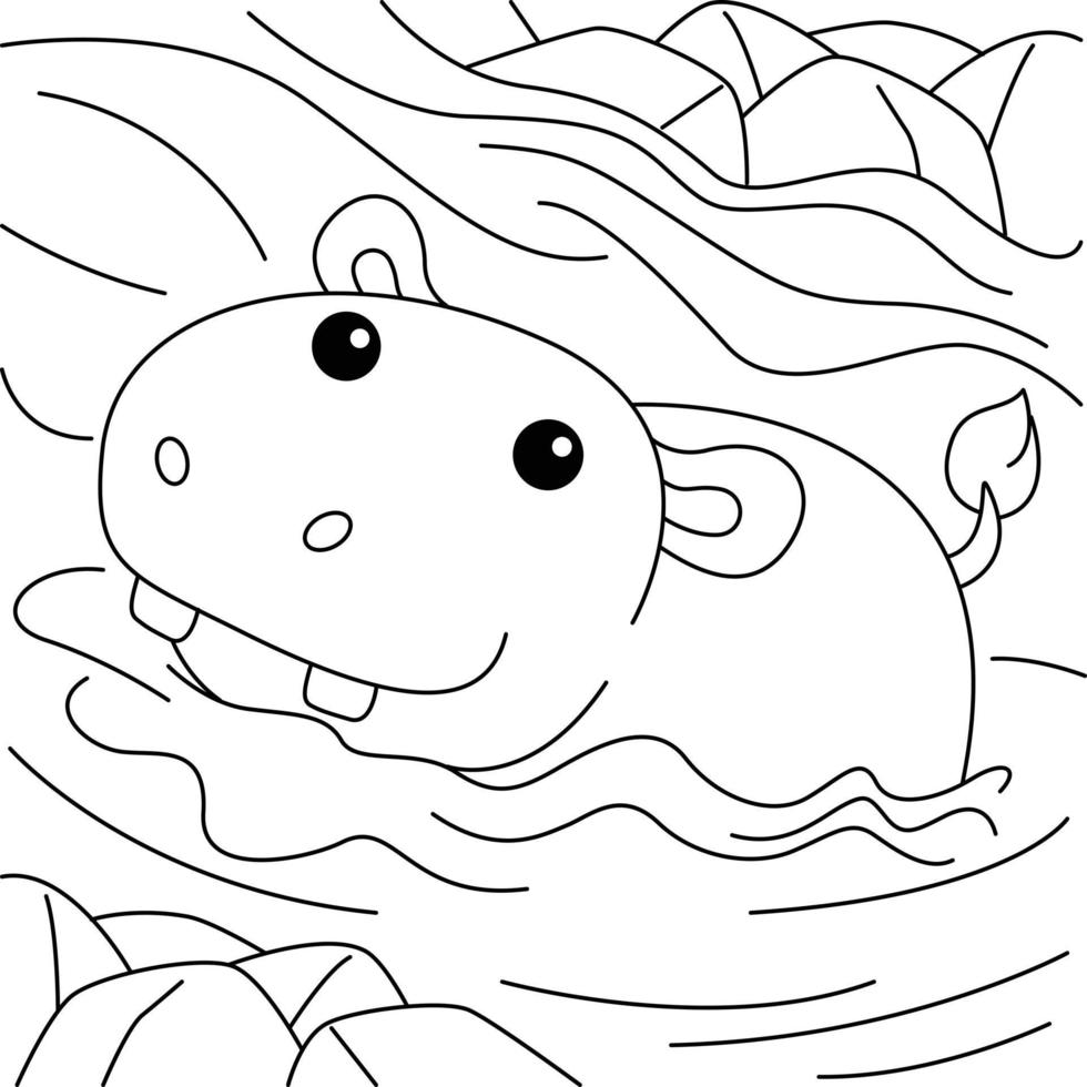 hippopotame doodle coloriage pour les enfants vecteur