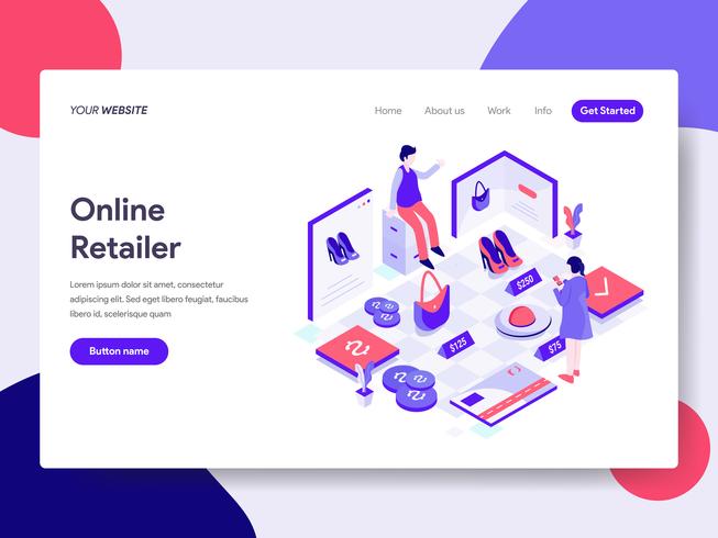 Modèle de page d&#39;atterrissage du concept d&#39;illustration de détaillant en ligne. Concept de design plat isométrique de la conception de pages Web pour site Web et site Web mobile. Illustration vectorielle vecteur