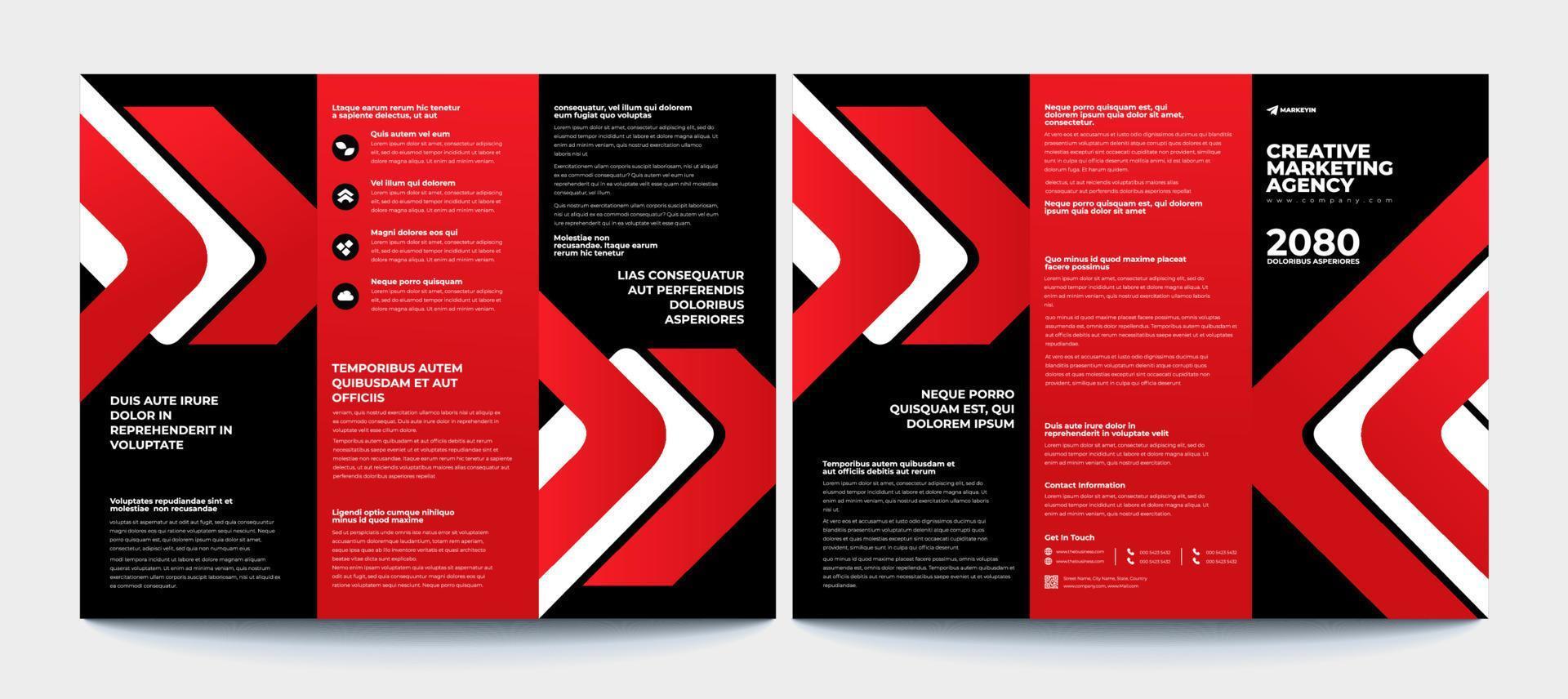 rouge abstrait affaires trois volets dépliant brochure dépliant rapport modèle vecteur minimal design plat ensemble, résumé trois volets présentation modèles de mise en page format a4.