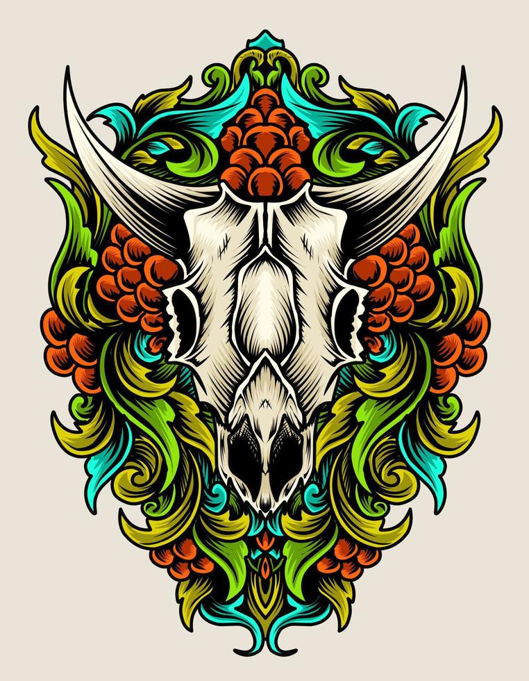 crâne de chèvre illustration avec ornement coloré vintage vecteur
