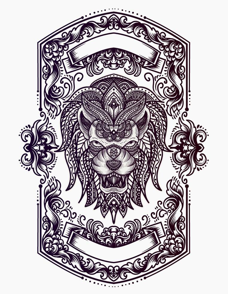 tête de lion illustration vectorielle avec ornement de mandala vintage vecteur