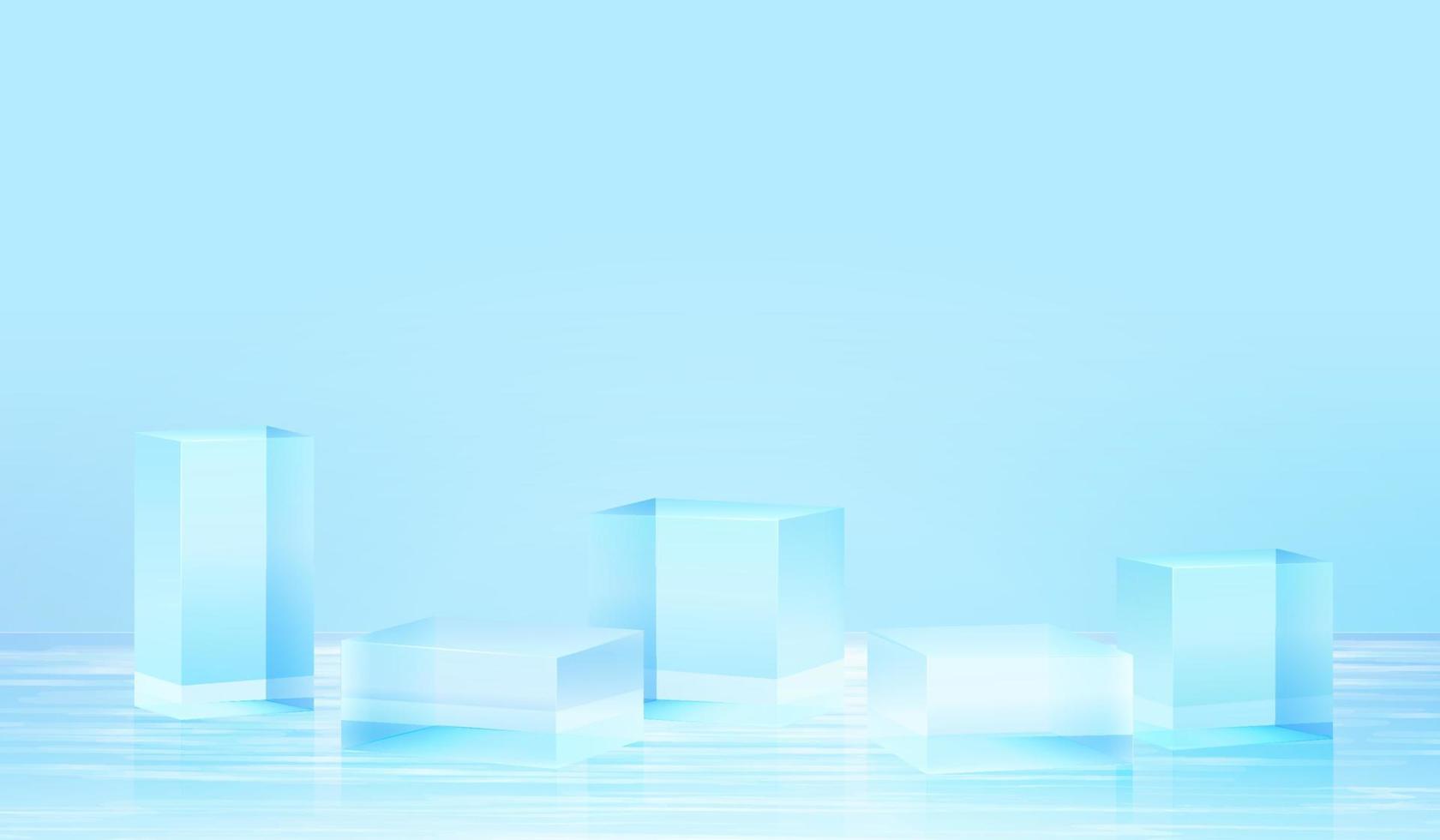 Plate-forme de fond 3D avec verre bleu dans l'eau. vecteur de fond plate-forme de podium en cristal de rendu 3d. stand show produit cosmétique. vitrine de scène sur piédestal studio de verre moderne dans la plate-forme d'eau