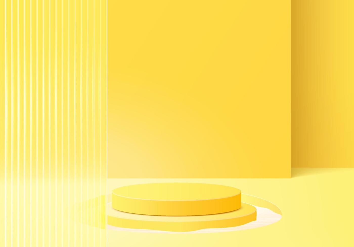 Plate-forme de fond 3D avec verre jaune moderne. vecteur de fond plate-forme de podium en cristal de rendu 3d. stand show produit cosmétique. vitrine de scène sur piédestal plate-forme de studio de verre moderne