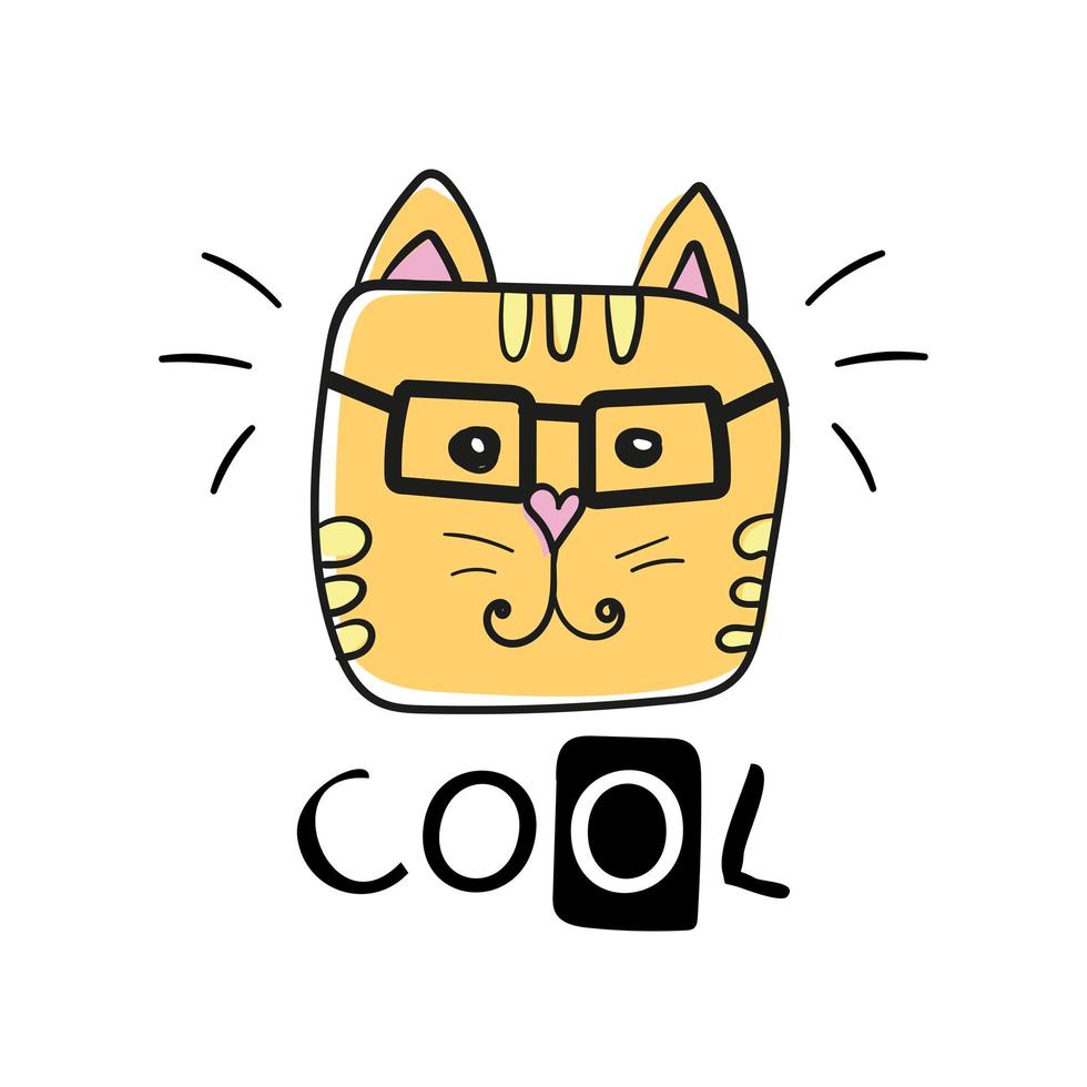 slogan de chat cool et vecteur de visage de chat - dessin de main de visage de chat mignon