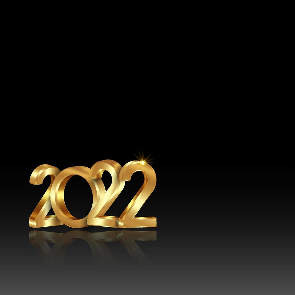 2022 numéros 3d dorés, bonne année. thème de Noël de bannière carrée. conception de vacances pour carte de voeux, invitation, calendrier, fête, vip de luxe en or, vecteur isolé sur fond noir
