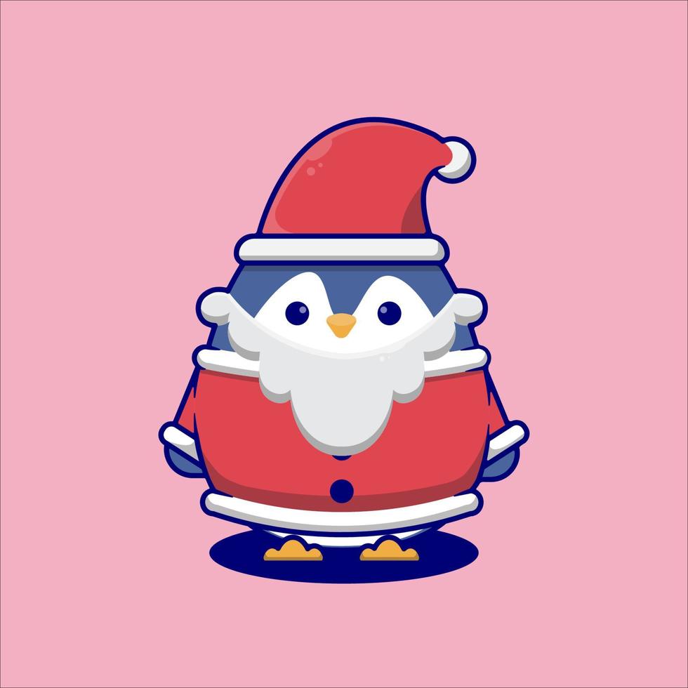 pingouin de dessin animé mignon portant un costume de père Noël vecteur