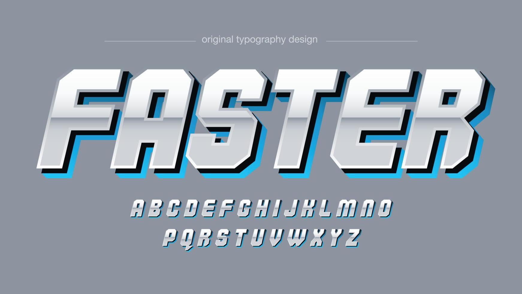 typographie de jeu de sport futuriste italique argent et bleu vecteur