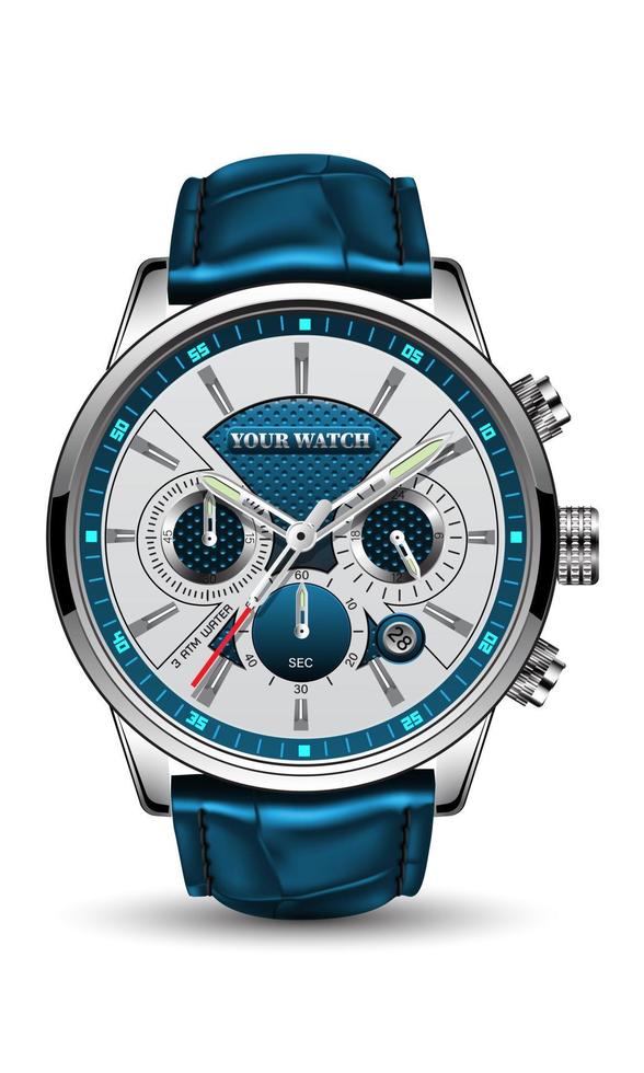 horloge réaliste montre sport chronographe bleu argent rouge acier pour hommes luxe sur fond blanc objet vecteur