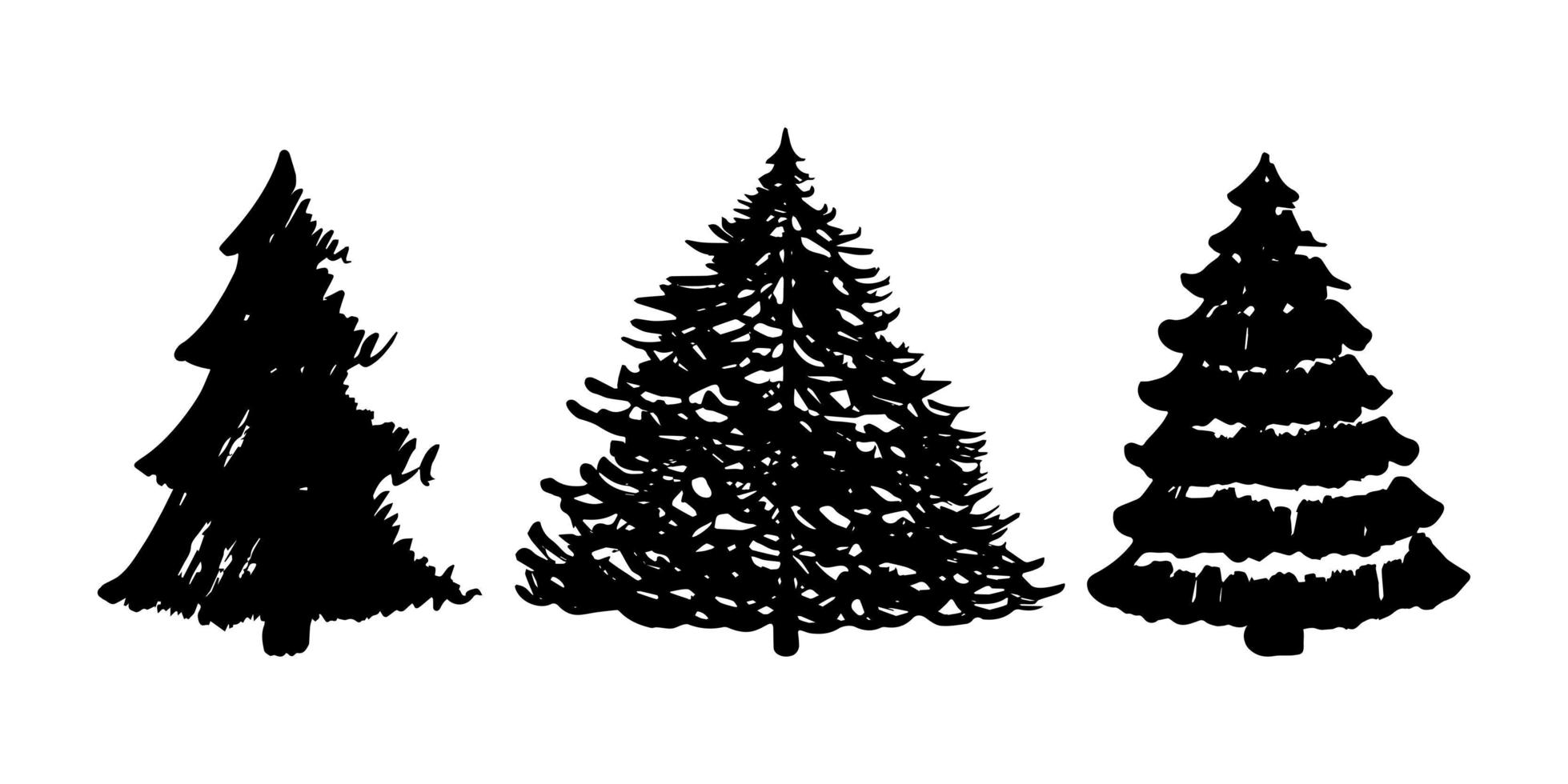 arbre de Noël de croquis de main. ensemble d'arbres de Noël dessinés. illustration vectorielle. appartement vecteur