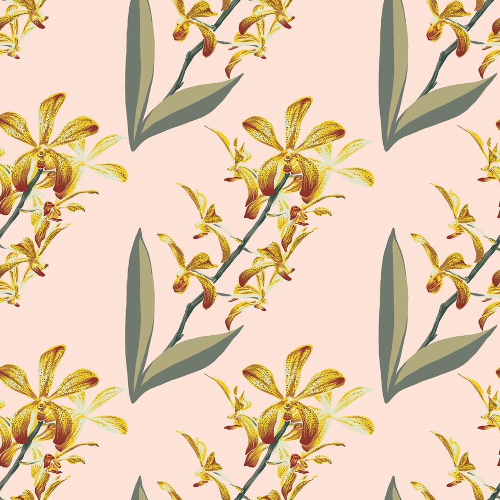 motif floral sans couture avec des fleurs d'orchidées jaunes abstraites backgground.vector illustration drawing.for utilisé la conception de papier peint, le tissu textile ou l'emballage du produit. vecteur
