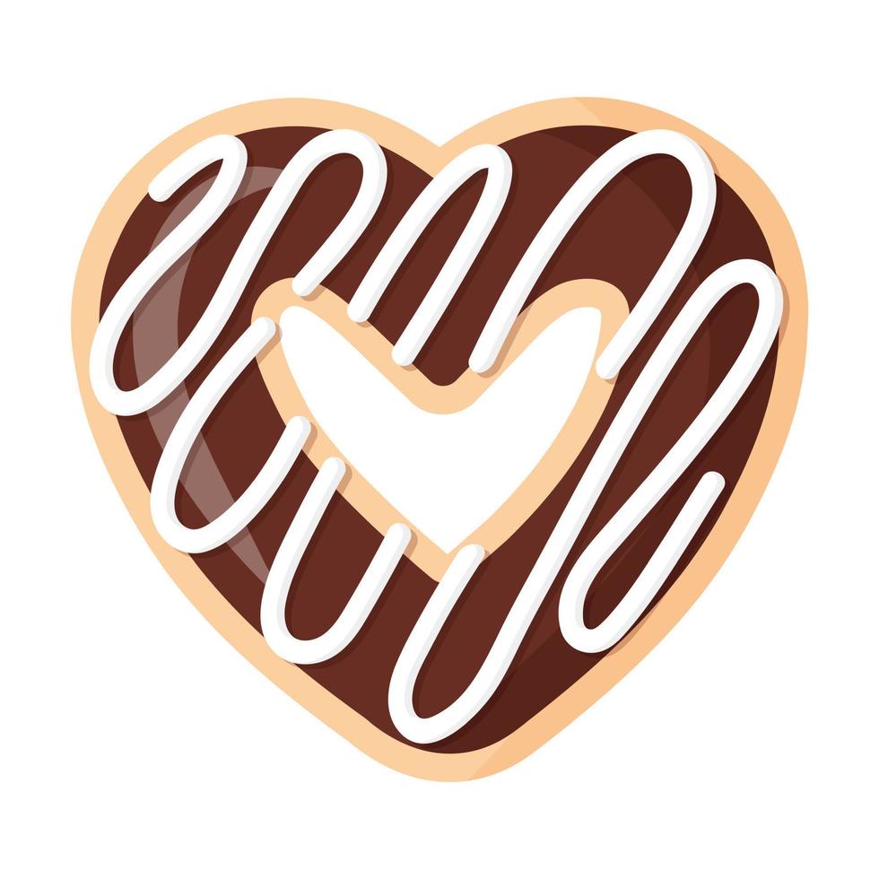 beignet au chocolat en forme de coeur avec glaçage pour la saint-valentin. vecteur
