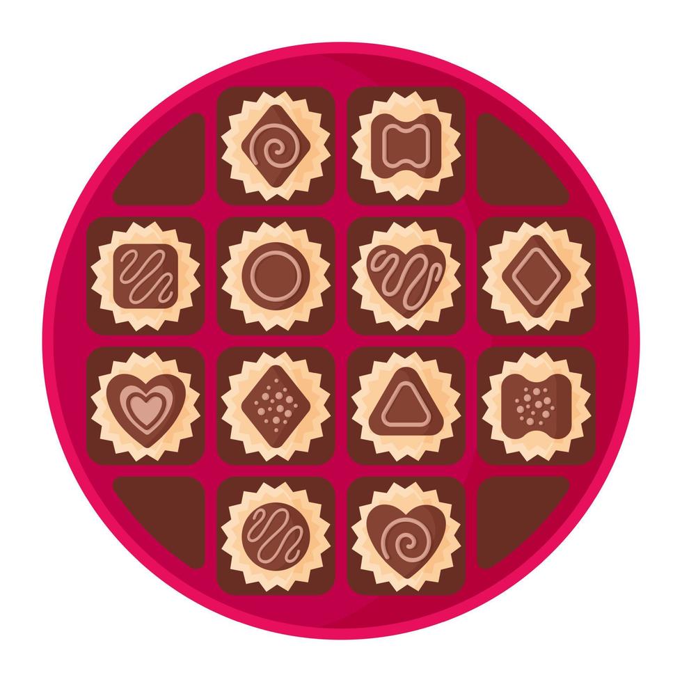 boîte de chocolats rose ronde ouverte vecteur