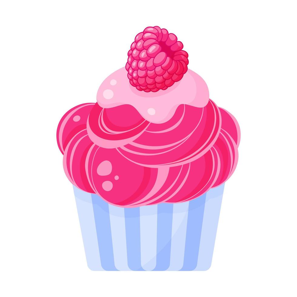 cupcake ou muffin à la crème rose et framboise. vecteur