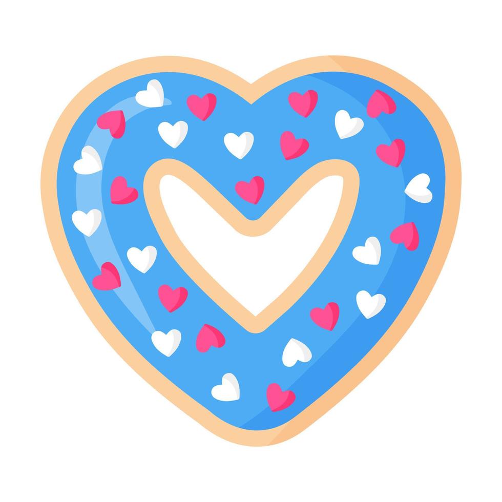 beignet bleu en forme de coeur de la saint-valentin avec glaçage et coeurs. vecteur