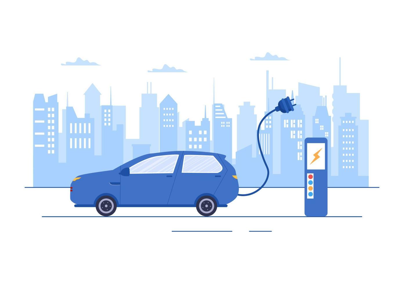 charger des batteries de voitures électriques avec le concept de chargeur et de prises de câble qui utilisent l'environnement vert, l'écologie, la durabilité ou l'air pur. illustration vectorielle vecteur