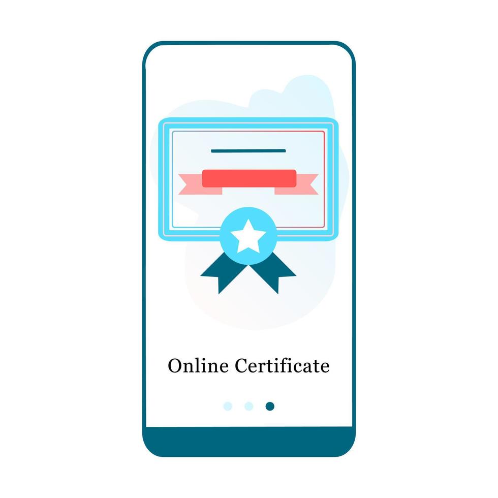 certificat en ligne, certificat électronique, écran d'intégration de l'application mobile papier de remise des diplômes. modèle de bannière de vecteur de menu pour l'interface ux, développement mobile d'écran ui gui. illustration plate de conception de site Web.