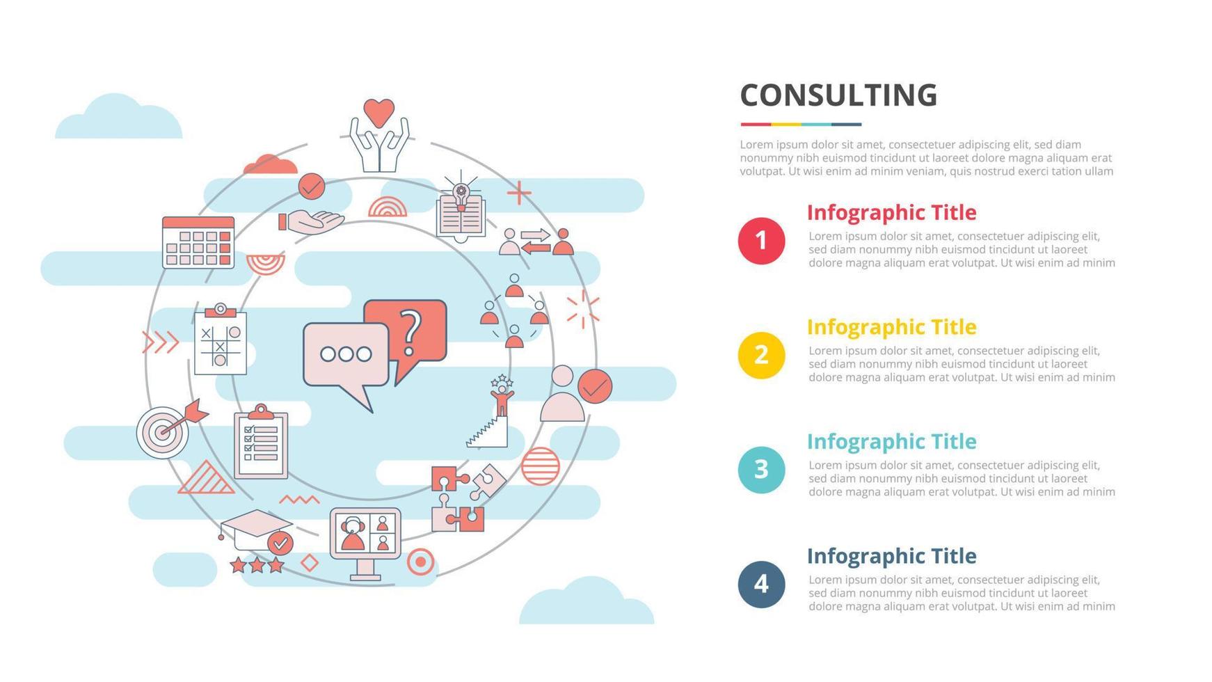 concept de conseil pour la bannière de modèle d'infographie avec des informations de liste à quatre points vecteur