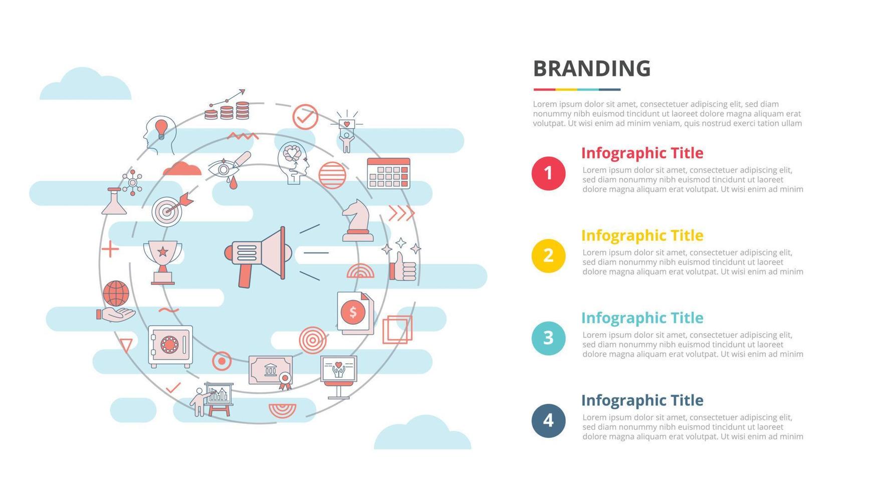 concept de marque pour la bannière de modèle d'infographie avec des informations de liste à quatre points vecteur