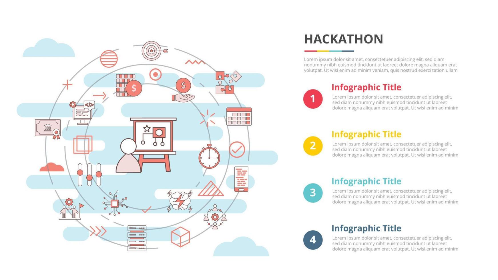 concept de hackathon pour la bannière de modèle d'infographie avec des informations de liste à quatre points vecteur