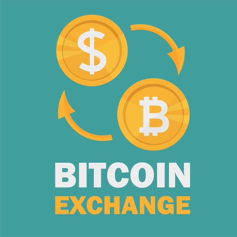 échange de devises dollar contre bitcoin. échange de bitcoin avec le symbole de pièce de monnaie bitcoin vecteur