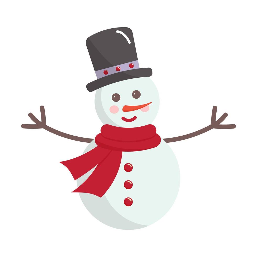 bonhomme de neige avec chapeau et écharpe. vecteur