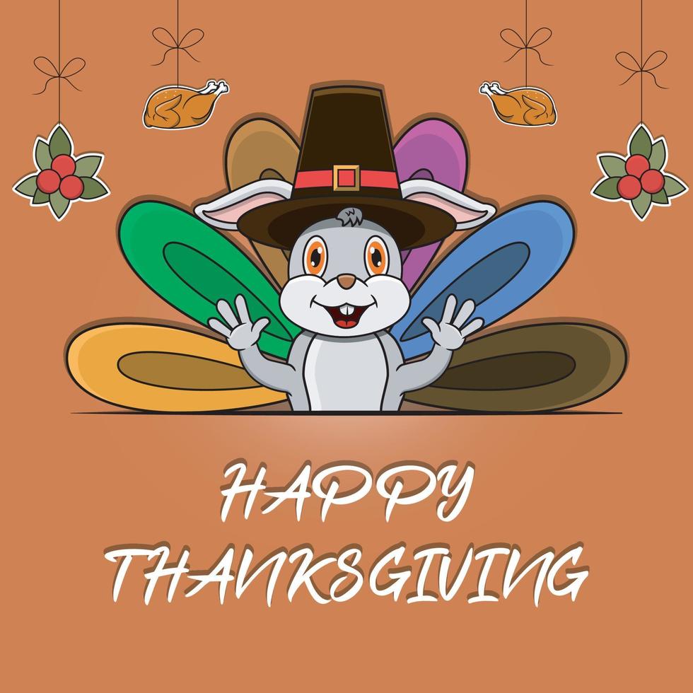 joyeux thanksgiving carte de voeux, affiche ou conception de célébration de flyer avec personnage de lapin. vecteur