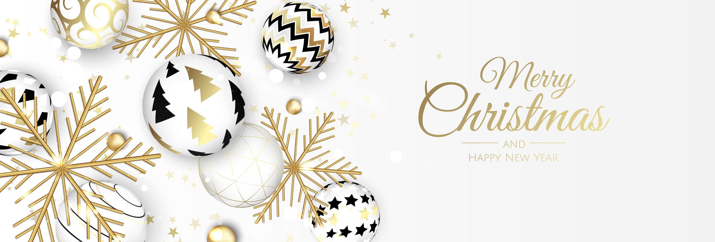 joyeux Noel et bonne année. fond festif de noël avec des objets 3d réalistes, des boules bleues et dorées. vecteur