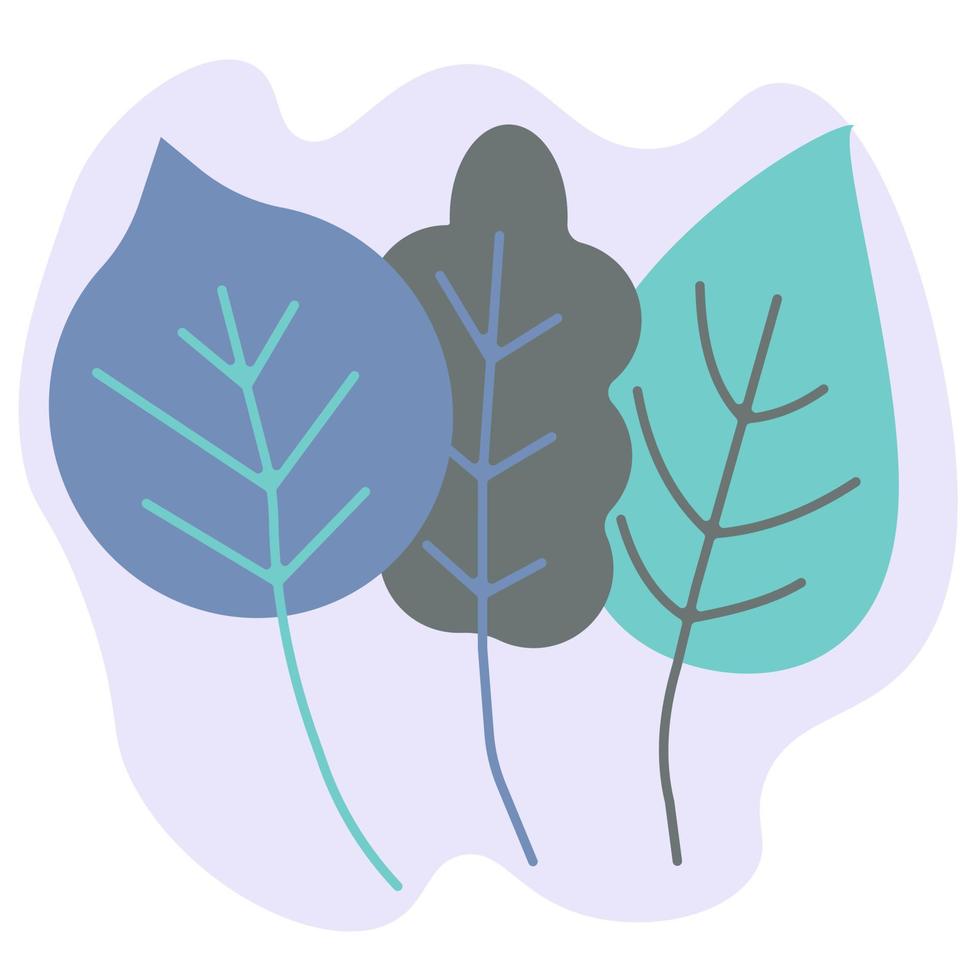 ensemble de trois feuilles dans des tons gris-bleu, feuilles d'automne stylisées pour le design vecteur