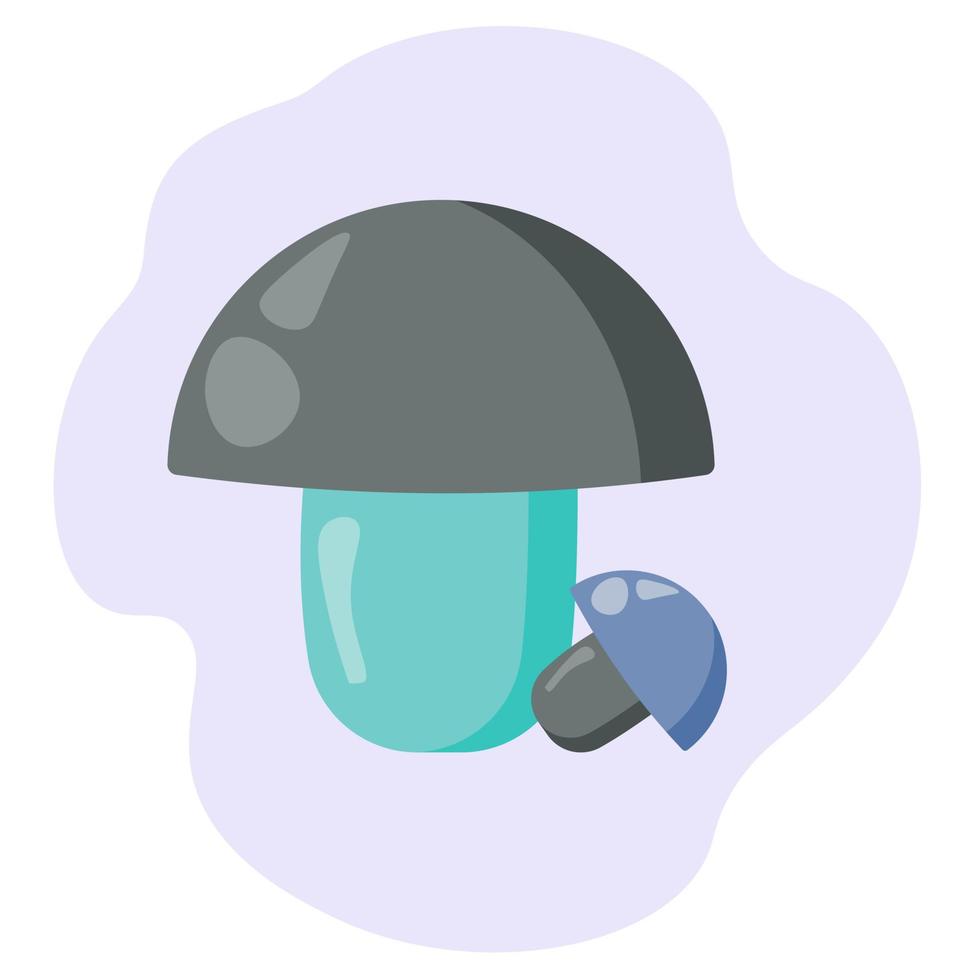 deux champignons fantastiques dans un style dessin animé, champignons de casquette inhabituels dans des tons bleu-gris pour le design vecteur