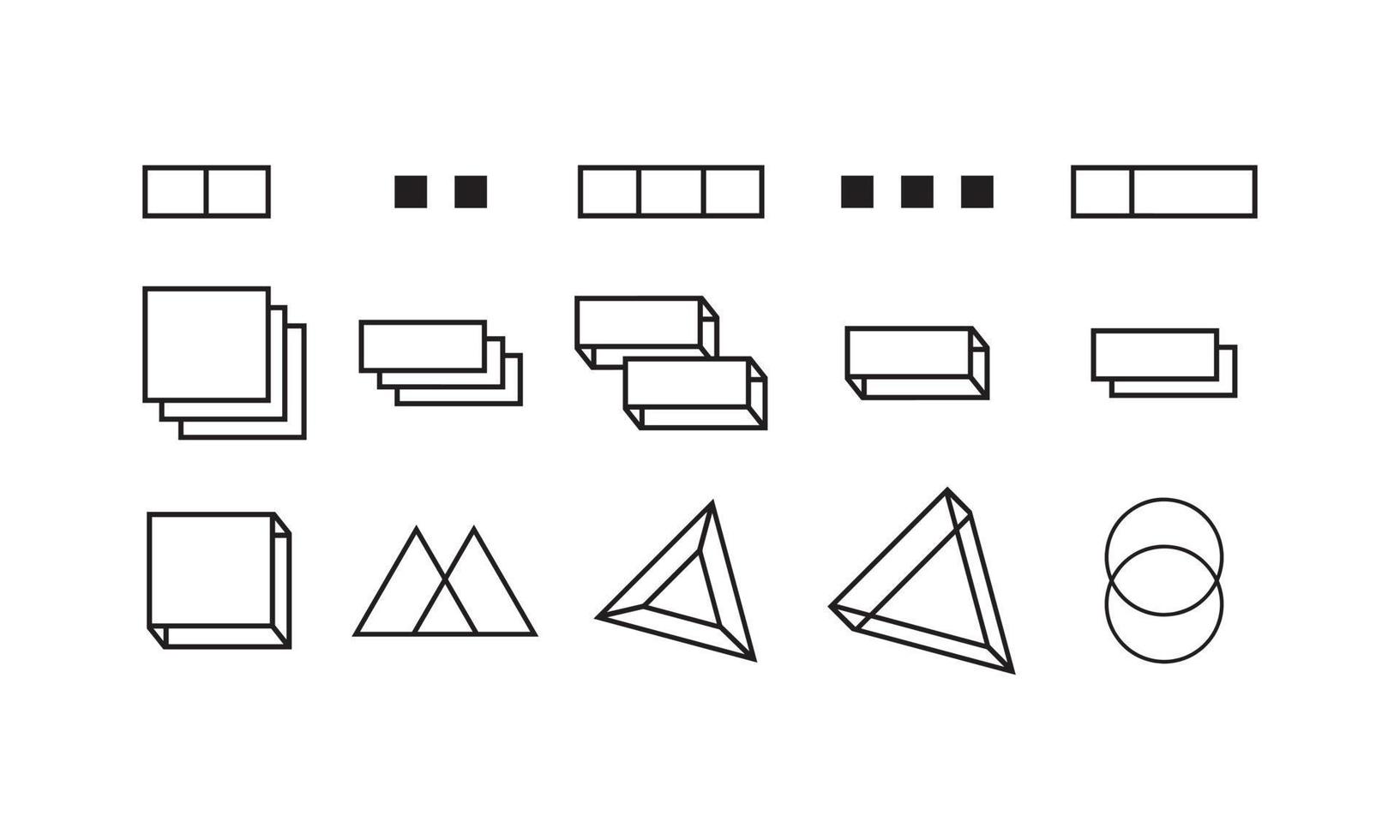 ensemble de différentes conceptions de lignes de géométrie 3d. lignes d'art vectoriel pour un design tendance, memphis, rétro, hipster, futur, hypebeast