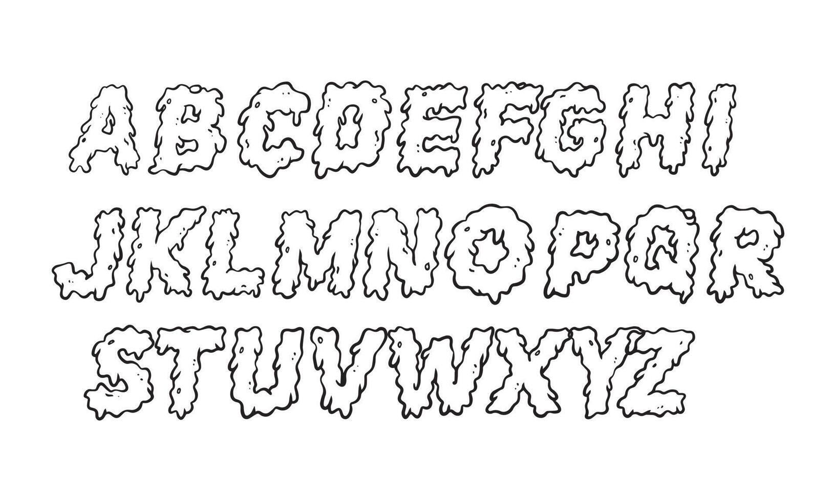 illustration de l'alphabet fondant, effet de texte art grime pour la conception, police vectorielle dessinée à la main avec fond isolé vecteur