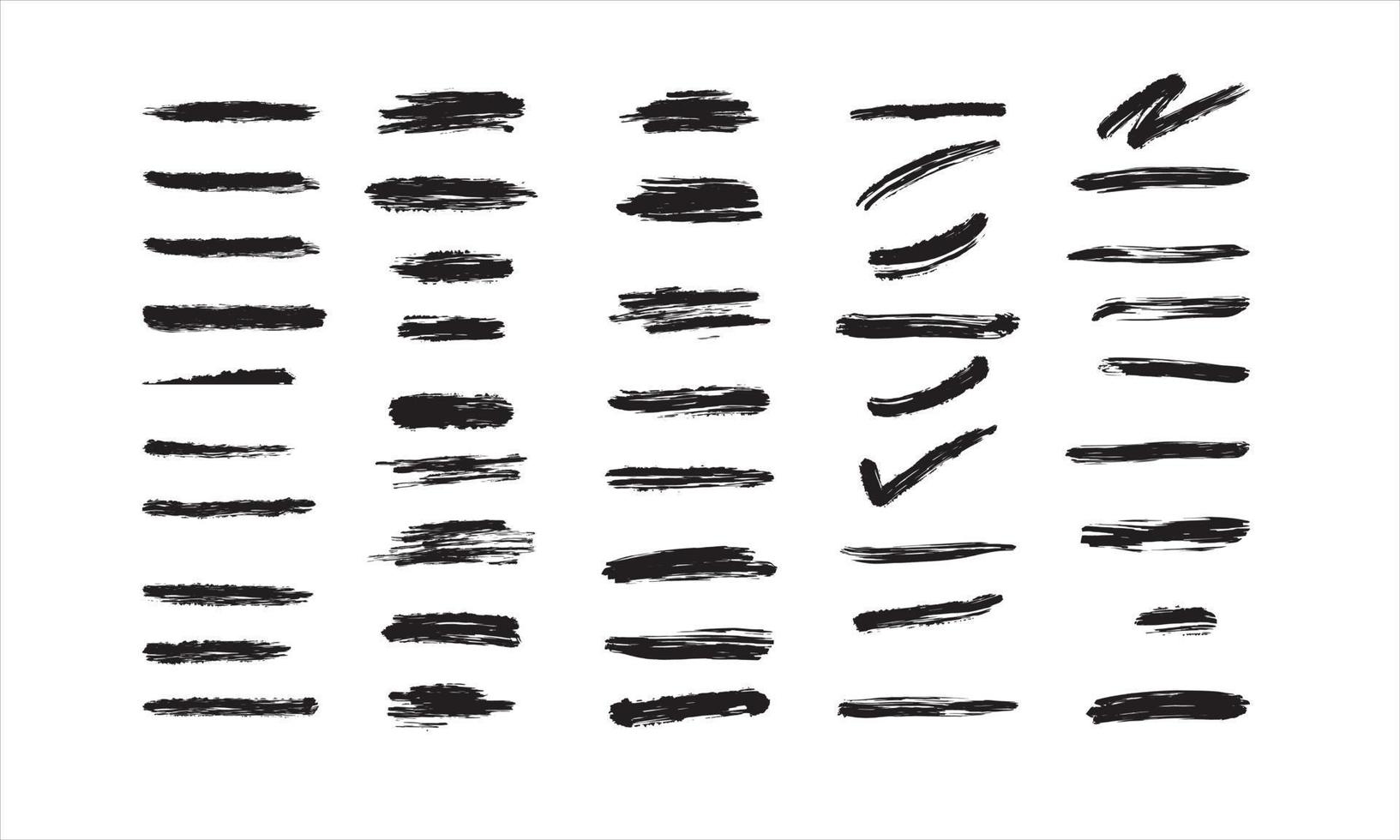 illustration vectorielle texturée de coups de pinceau droits noirs. jeu de peinture de course sur fond isolé vecteur