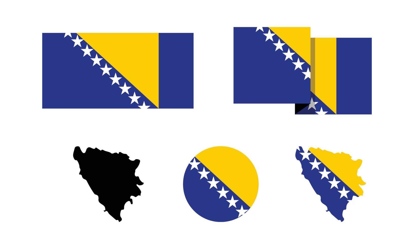 attributs de la bosnie-herzégovine. drapeau en rectangle, rond et cartes. ensemble d'illustrations vectorielles d'éléments pour la fête nationale. vecteur
