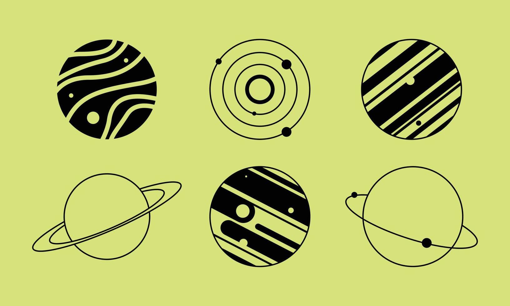 illustration de l'icône de la planète en contour noir. Saturne, Jupiter, orbes, etc. objets du ciel dans des graphiques vectoriels de dessin plat. vecteur