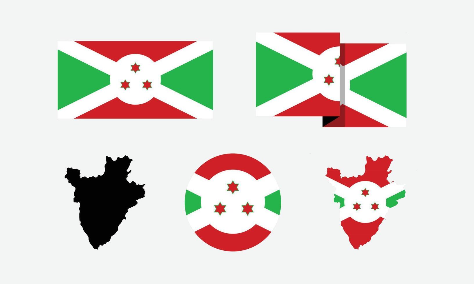 les attributs de la république du burundi. drapeau en rectangle, rond et cartes. ensemble d'illustrations vectorielles d'éléments pour la fête nationale. vecteur