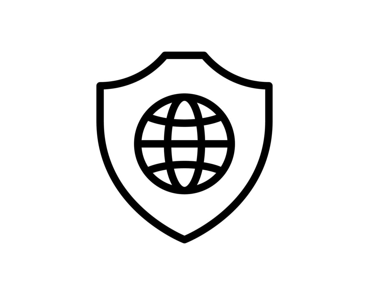 icône de ligne de sécurité réseau mondial. signe de style linéaire de protection mondiale pour le concept mobile et la conception Web. globe et bouclier contour vecteur icône. symbole, illustration du logo. graphiques vectoriels