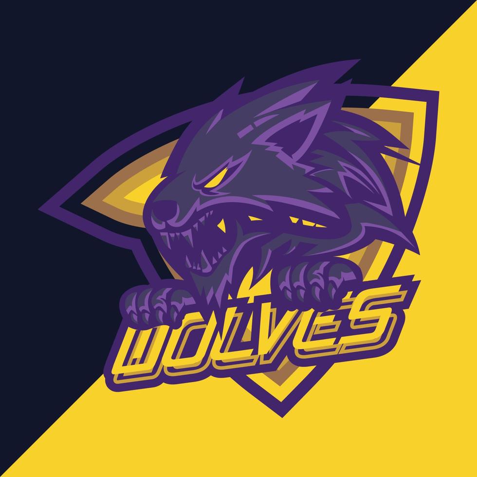 modèle de logo de mascotte de jeu de loup esport vecteur