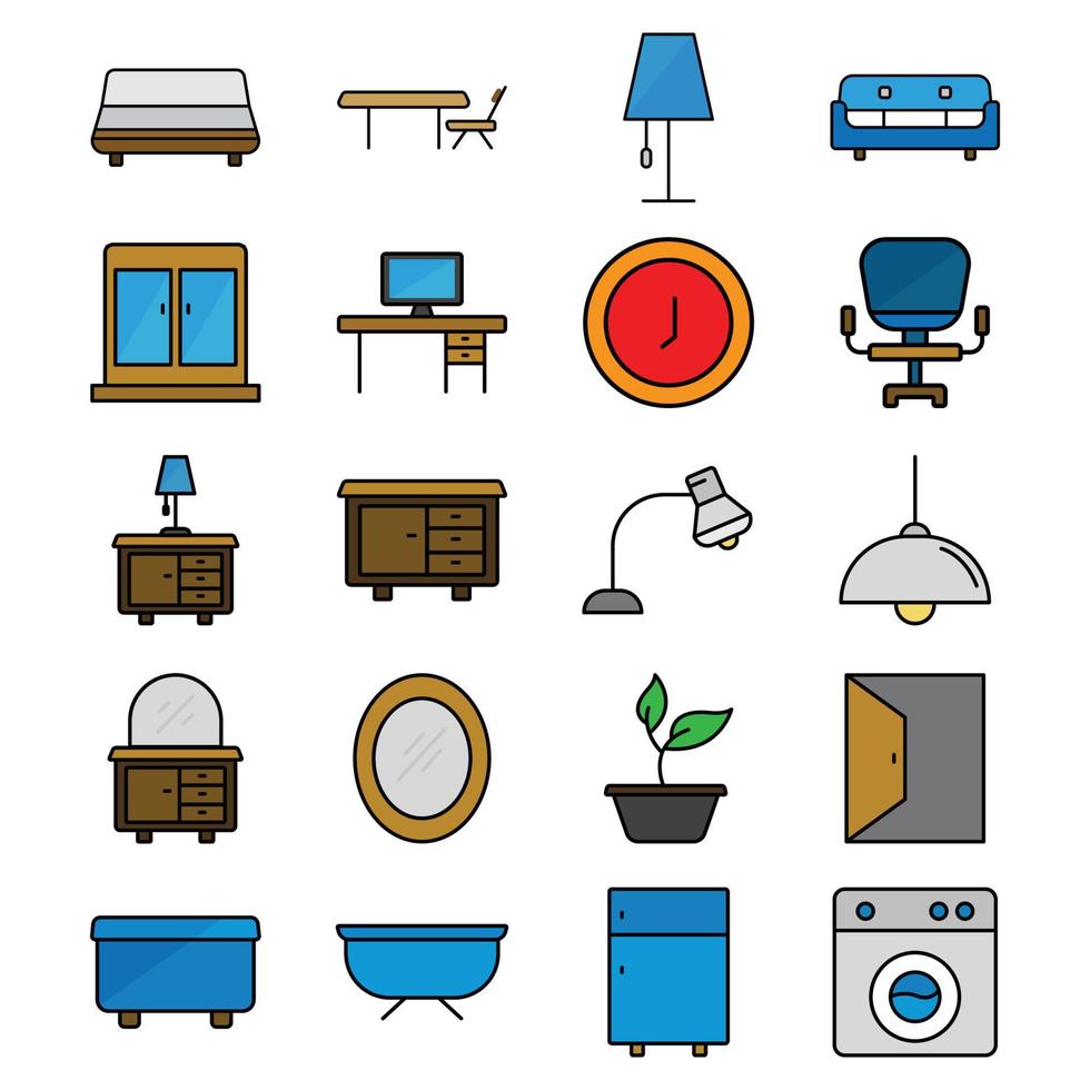 jeu d'icônes de meubles. conception de style de couleur linéaire. vecteur de conception