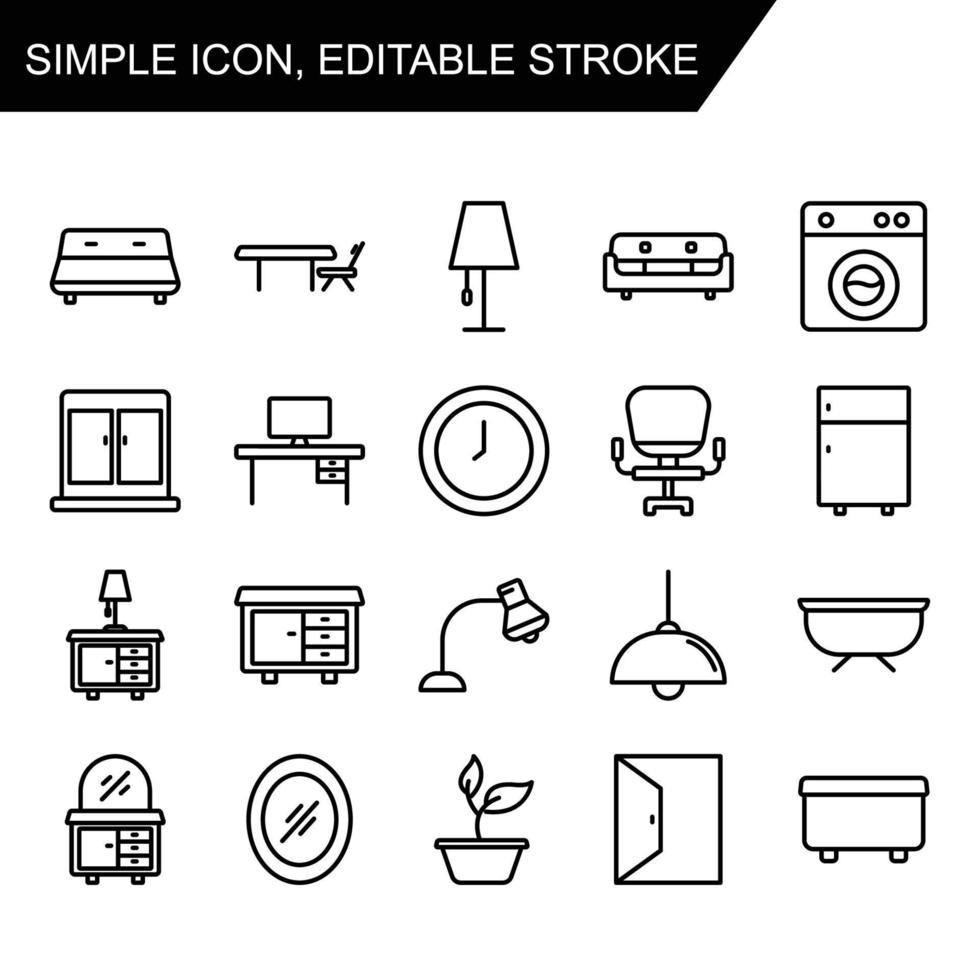 jeu d'icônes de ligne intérieure à la maison. illustration simple. trait modifiable. vecteur de modèle de conception