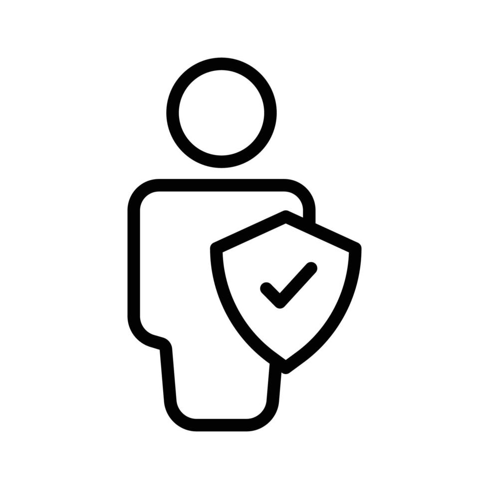 icône de ligne de personnes avec bouclier et marque. symbole de l'entreprise. illustration simple. trait modifiable. vecteur de modèle de conception